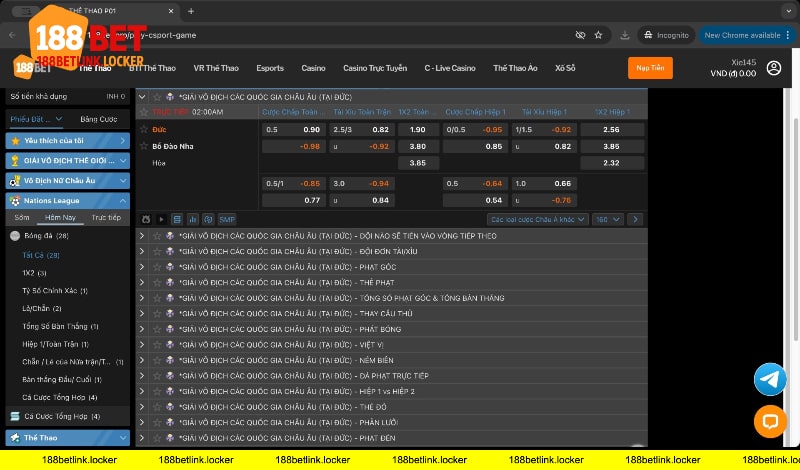 Các giải đấu bóng đá tại 188BET link