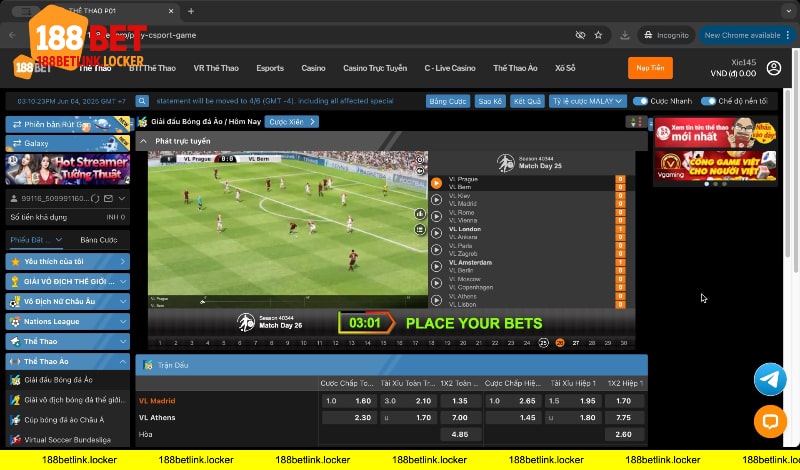 Cược thể thao ảo 188BET link