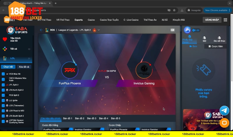 Cược Liên minh huyền thoại esport 188BET link