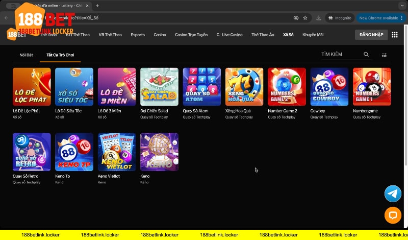 Kho trò chơi xổ số 188BET link