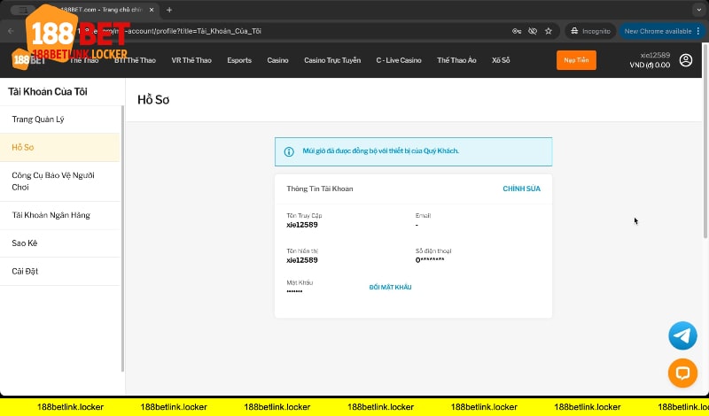 Trang chỉnh sửa hồ sơ 188BET link